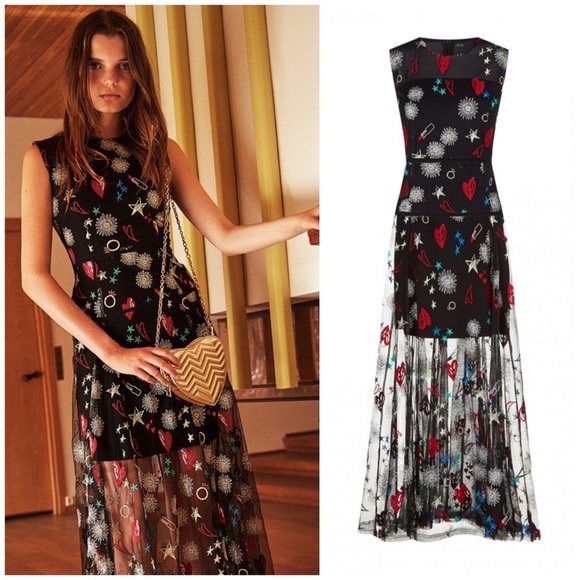 maje embroidered chiffon dress